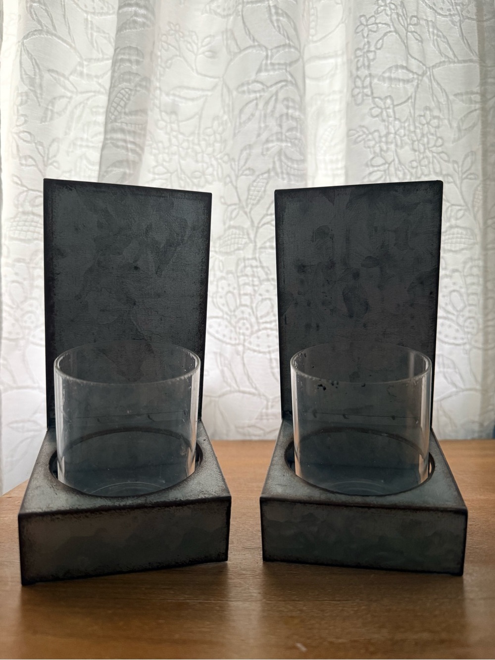 Industrial Metal & Glass Votive Candle Holders - Set of 2